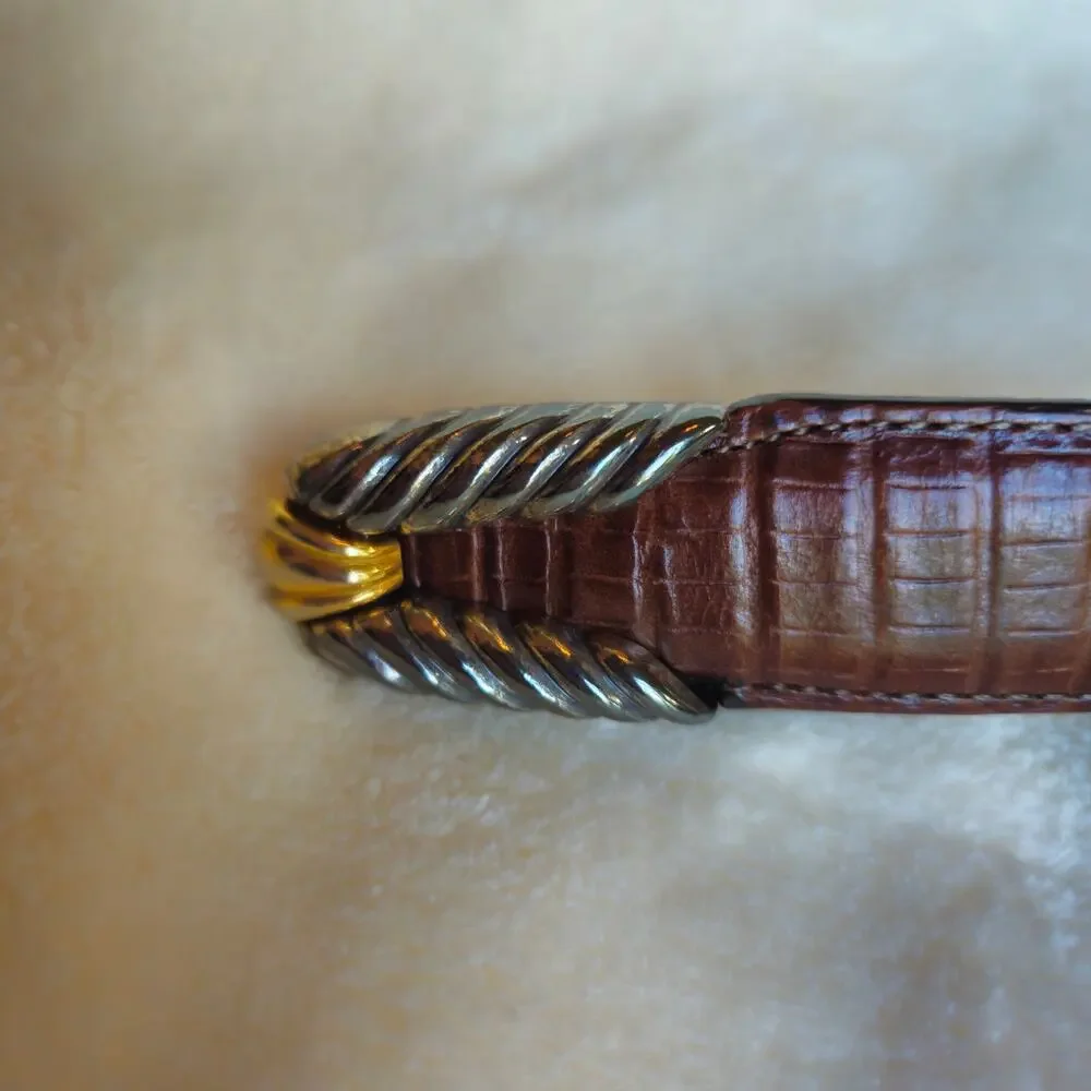 Brighton Museum Collection Brown Croc Embossed Leather Belt Gold Silver Buckle S
